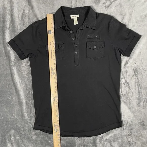 Diesel Polo Mens M Medium Gray 100% Cotton Pockets Casual Short Sleeve Shirt - Picture 4 of 9
